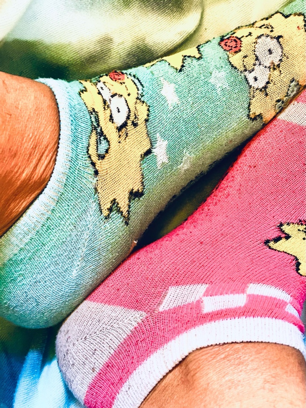Simpson Mismatched Crew Socks - Pink & Teal Cartoon Set - Picture 4 of 8